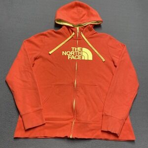 The North Face Hoodie Womens XL Orange Full Zip Hooded Lined Fleece Logo